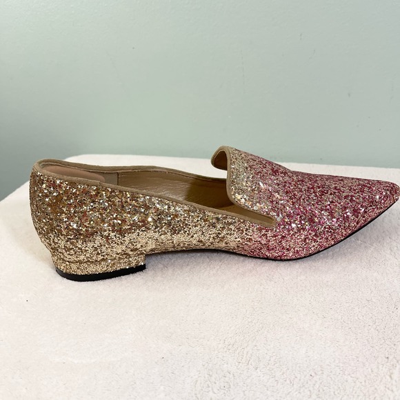 Shoedazzle Women's Avery Pointed Glitter Flat Pink Gold Ombre Loafers Size 6.5 - Picture 5 of 9